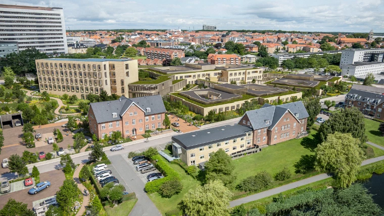 Ny Psykiatri Viborg set fra Søndersøen. Visualisering: LINK Arkitektur