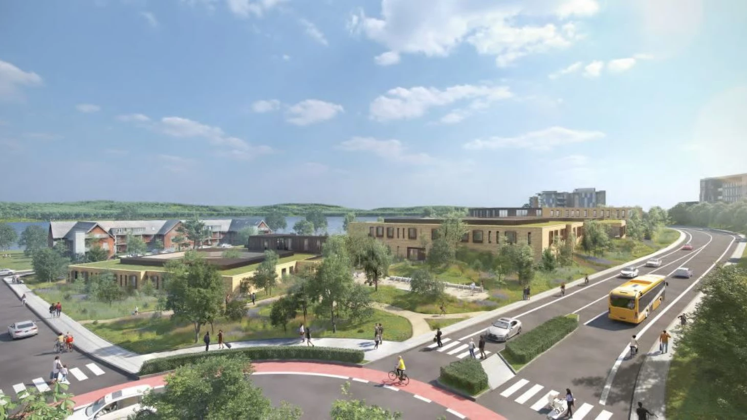 Ny Psykiatri Viborg set fra rundkørslen ved Ll. Sankt Mikkels Gade. Visualisering: LINK Arkitektur